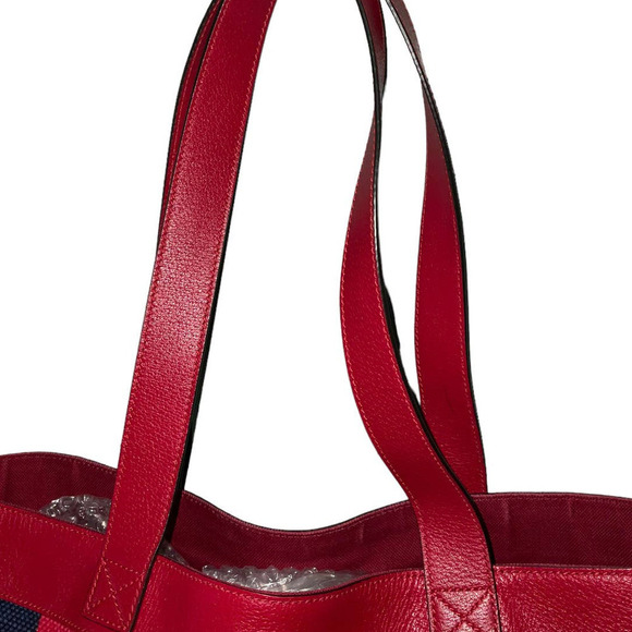 GUCCI Canvas Calfskin Sylvie Stripe Logo Mens Tote Red White Blue Large. - Picture 11 of 16